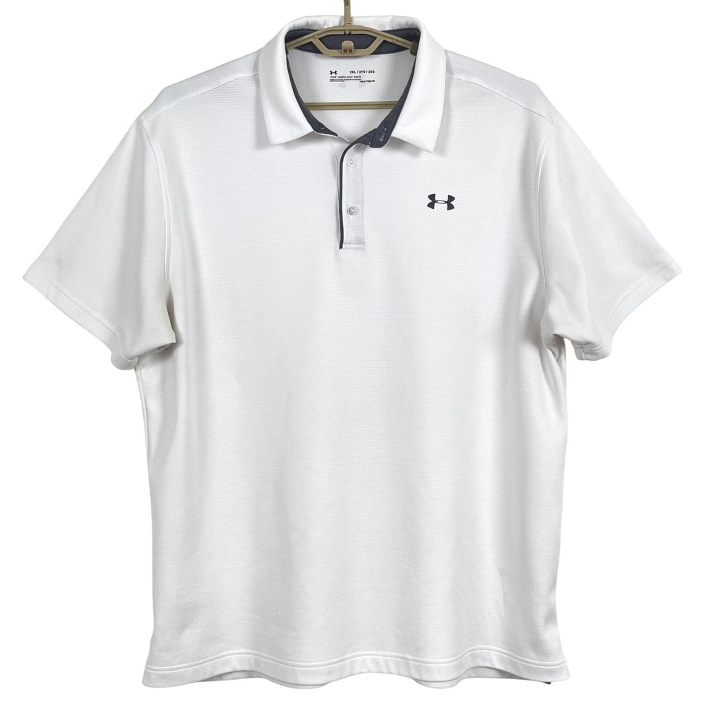 Under Armour Mens Tech Polo Shirt 2XL White HeatGear Performance Loose Fit Golf